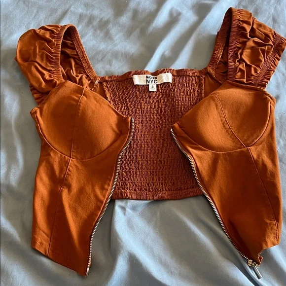Madden NYC Rust Zip-Front Crop Bustier Top - Picture 2 of 4